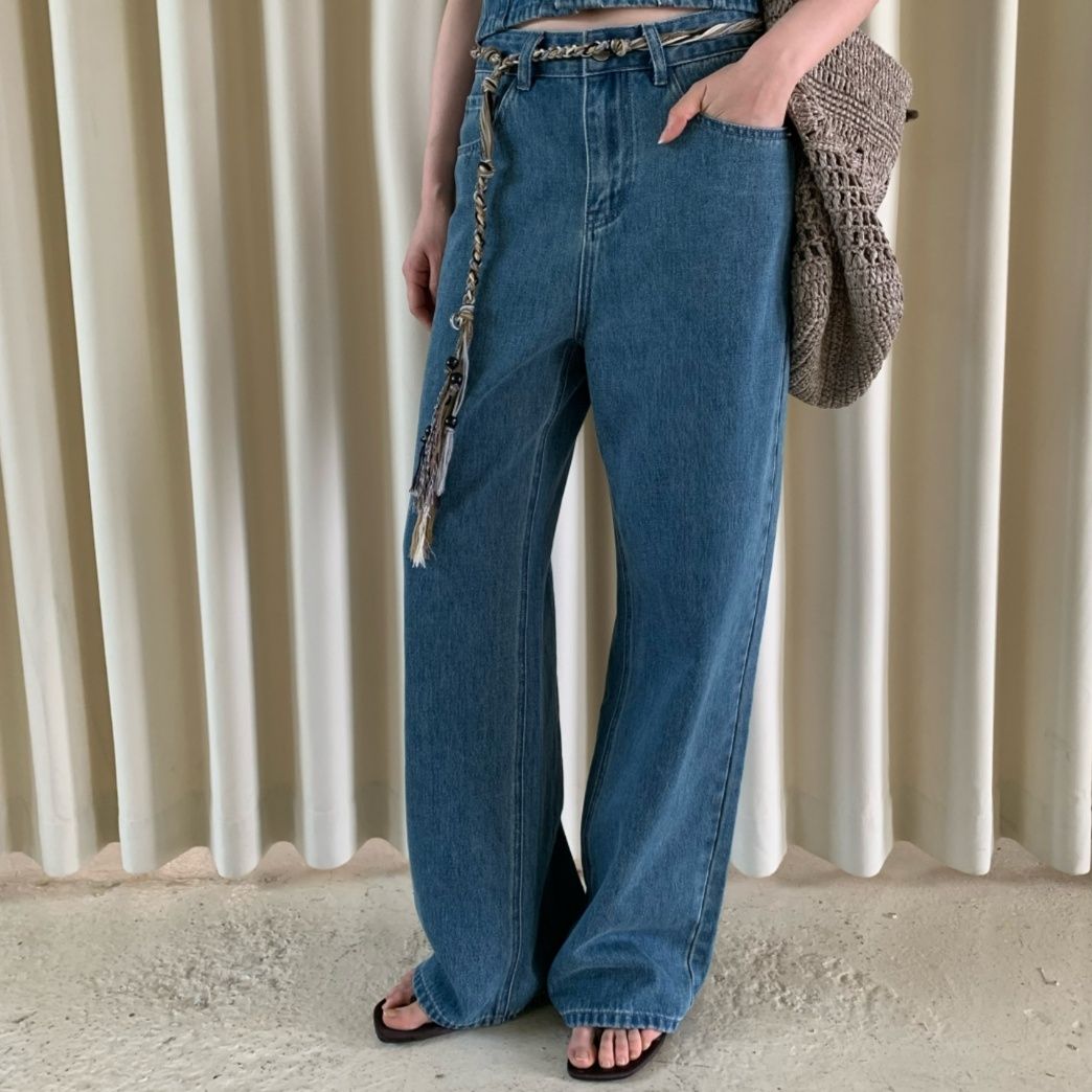 デニムセットアップ デニムビスチェワイドパンツセット