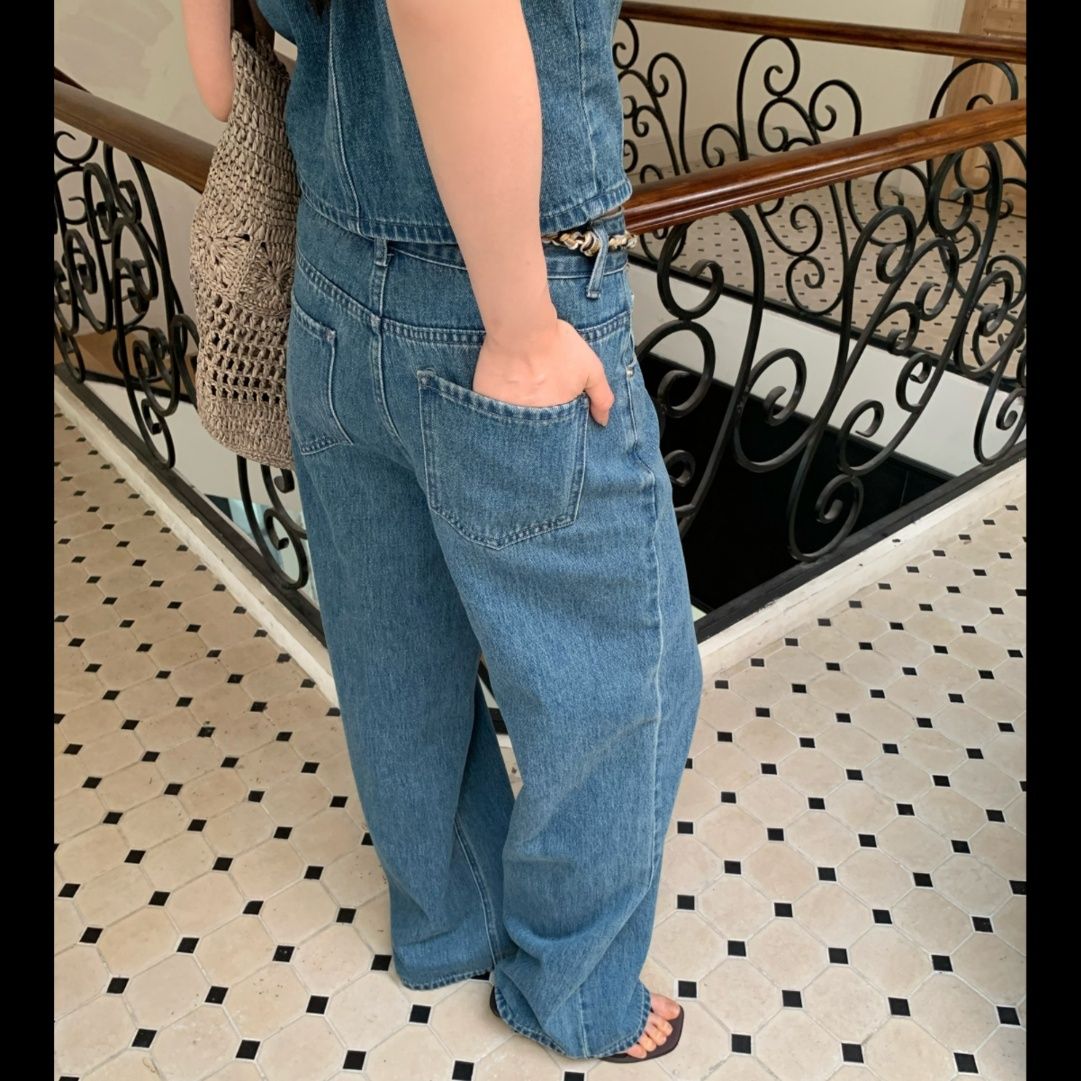 デニムセットアップ デニムビスチェワイドパンツセット