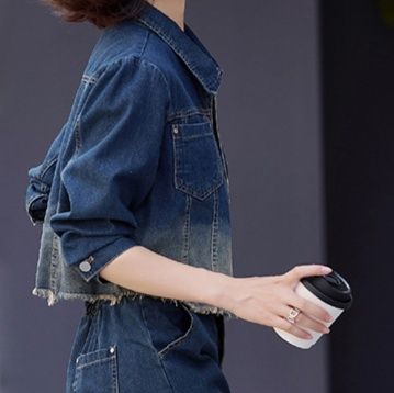 デニムセットアップ 裾グラデーション加工デニムジャケットスカート二点組