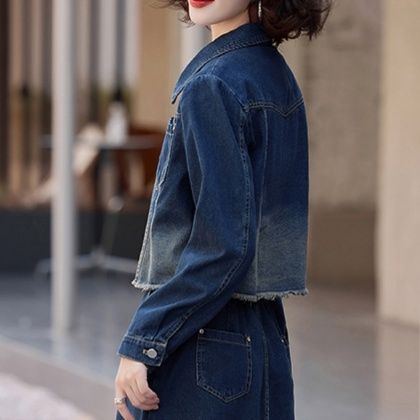 デニムセットアップ 裾グラデーション加工デニムジャケットスカート二点組