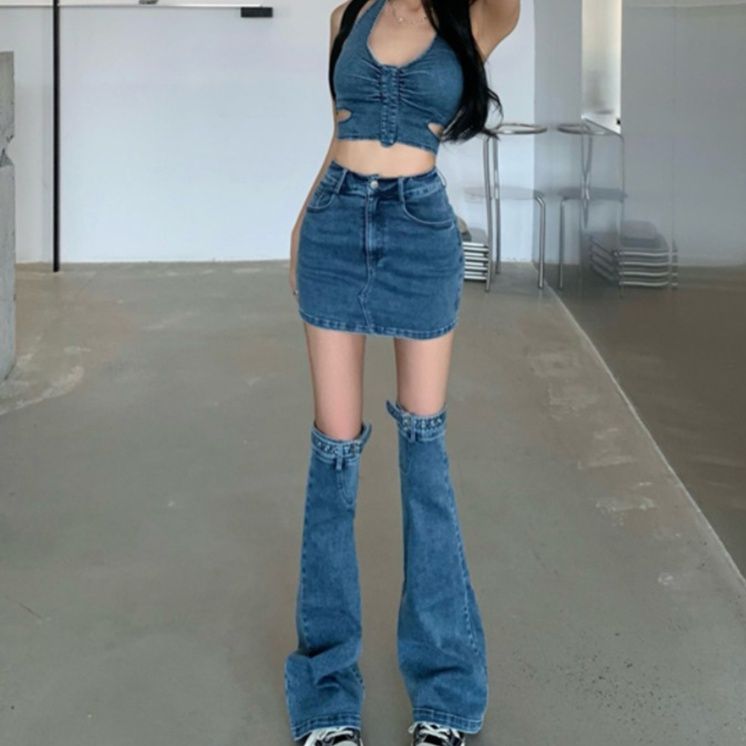 デニムセットアップ サイドカットビスチェミニセット