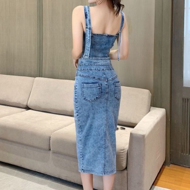 デニムセットアップ スリット入りタイトツーピース