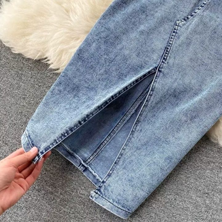 デニムセットアップ スリット入りタイトツーピース