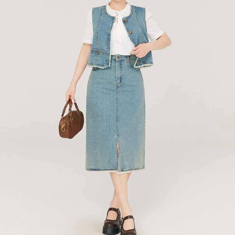 デニムセットアップ クラシカルベスト＆タイトスカート