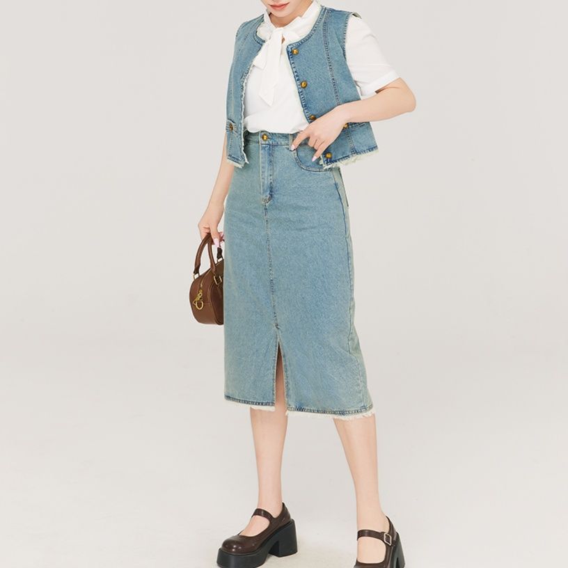 デニムセットアップ クラシカルベスト＆タイトスカート