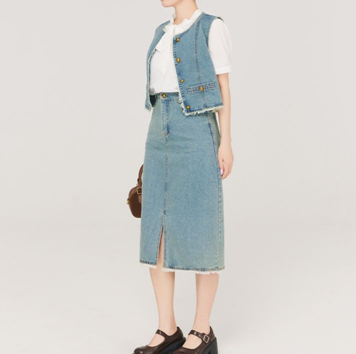 デニムセットアップ クラシカルベスト＆タイトスカート