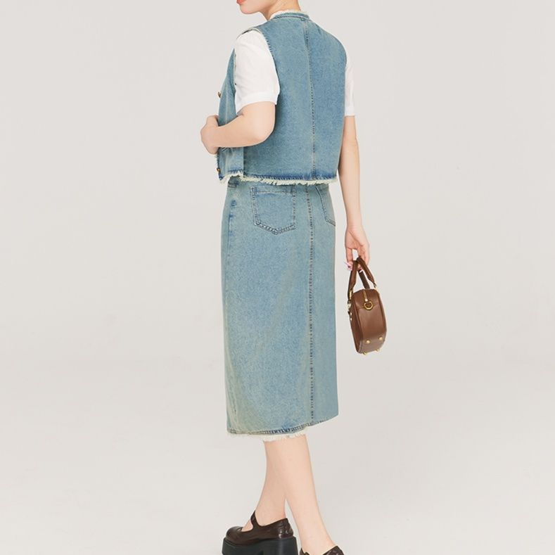 デニムセットアップ クラシカルベスト＆タイトスカート