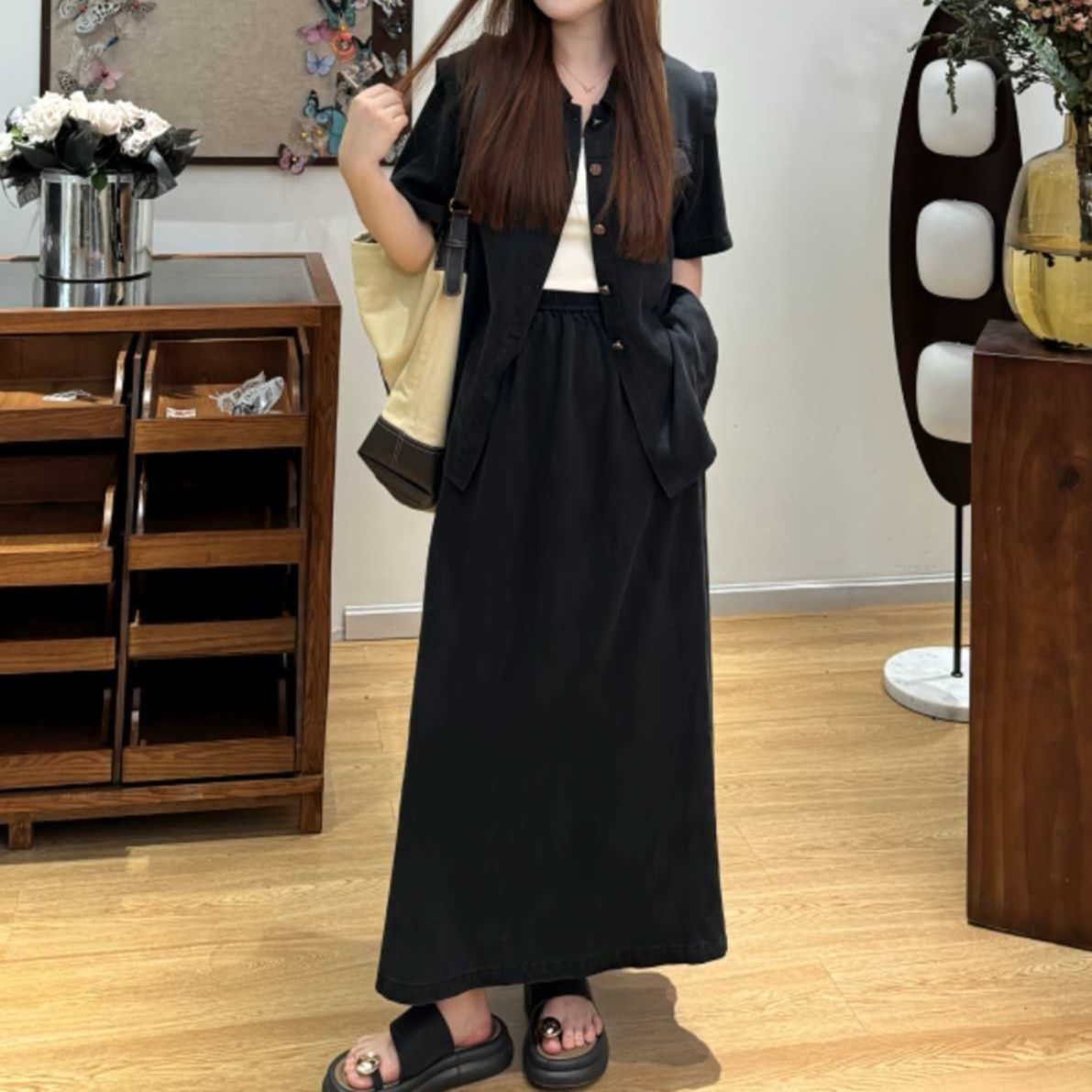 デニムセットアップ 上品ロングシルエット デニムセット