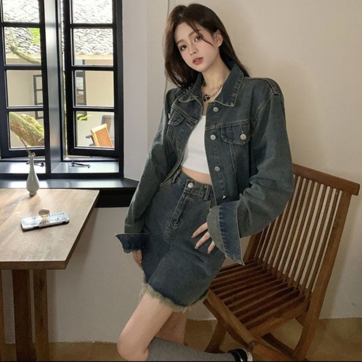 デニムセットアップ ヴィンテージ風ジージャンとミニスカートの二点セット