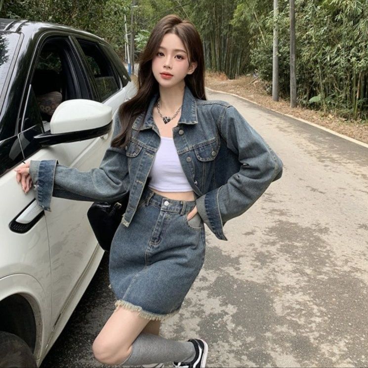 デニムセットアップ ヴィンテージ風ジージャンとミニスカートの二点セット