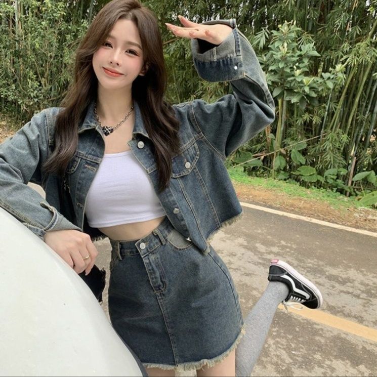 デニムセットアップ ヴィンテージ風ジージャンとミニスカートの二点セット