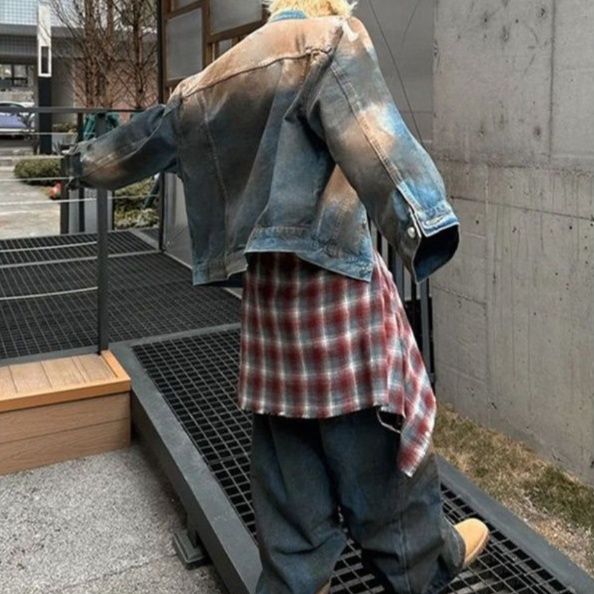 デニムセットアップ ゆったりシルエット上下セット二色使いデニム