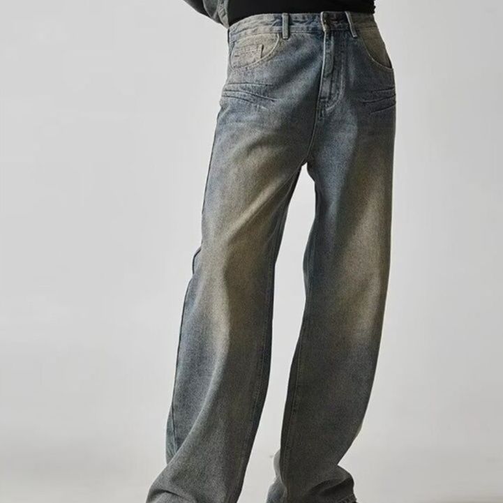 デニムセットアップ ヴィンテージ風ウォッシュ加工デニム上下セット