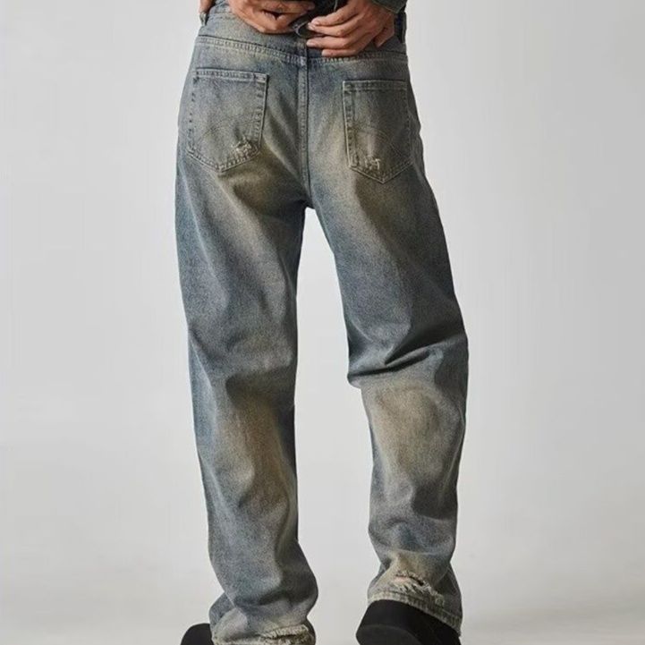 デニムセットアップ ヴィンテージ風ウォッシュ加工デニム上下セット