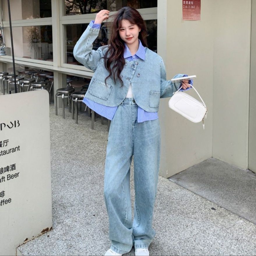 デニムセットアップ ゆったりシルエット上下セット
