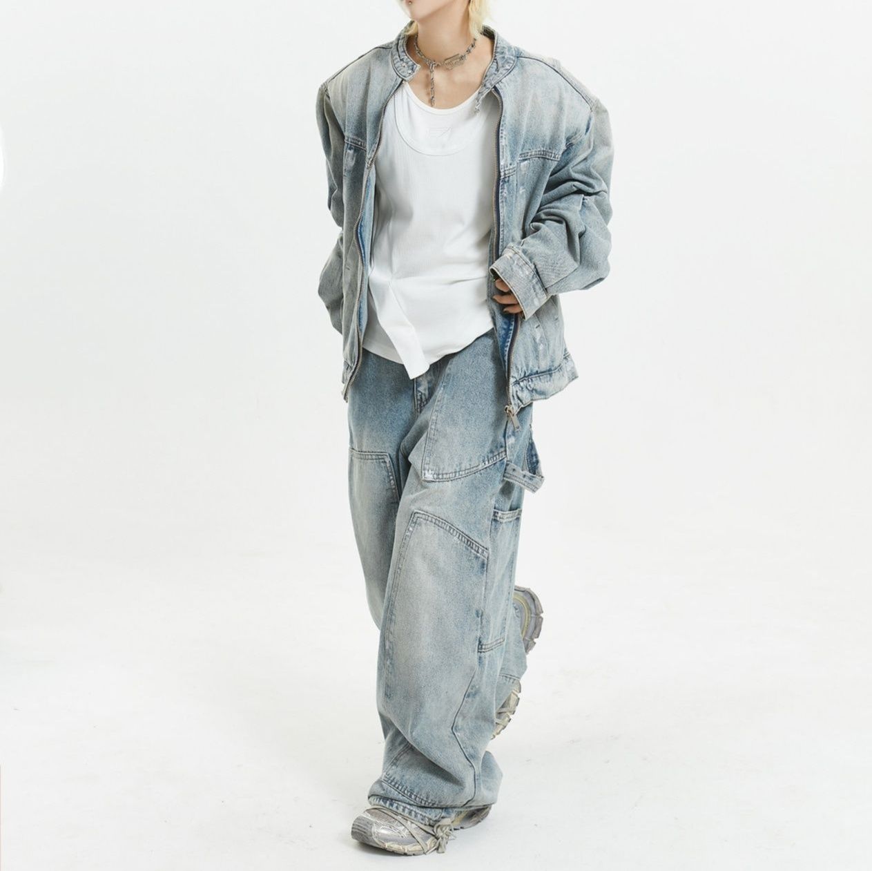 デニムセットアップ ゆったりシルエット デニムジャケット パンツ セットアップ