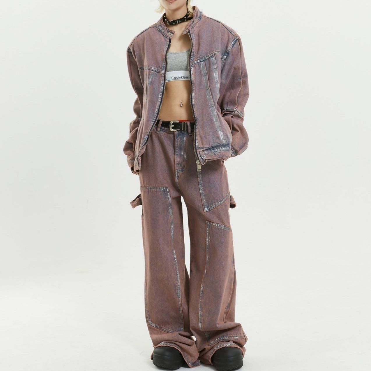 デニムセットアップ ゆったりシルエット デニムジャケット パンツ セットアップ