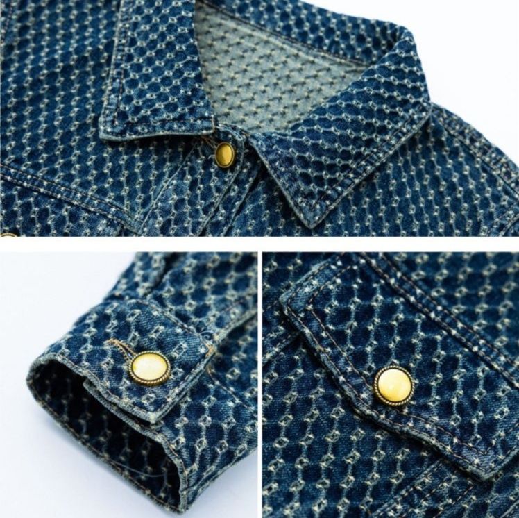 デニムセットアップ 小柄総柄デニムジャケット台形ミニスカート上下セット