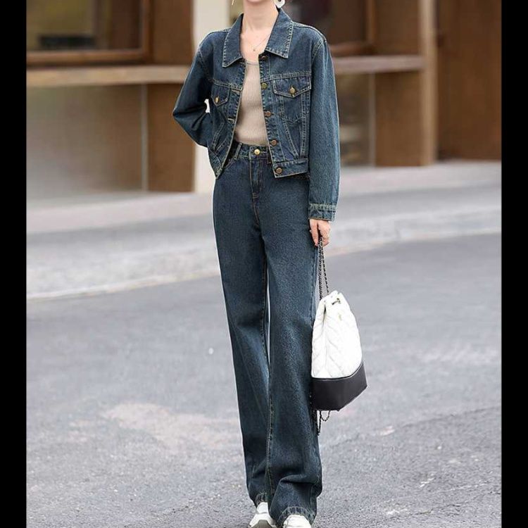 デニムセットアップ ゆったりデニムジャケット&ワイドパンツセット