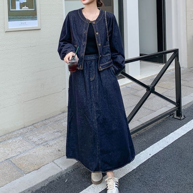 デニムセットアップ カジュアル優美ロングスカートセット