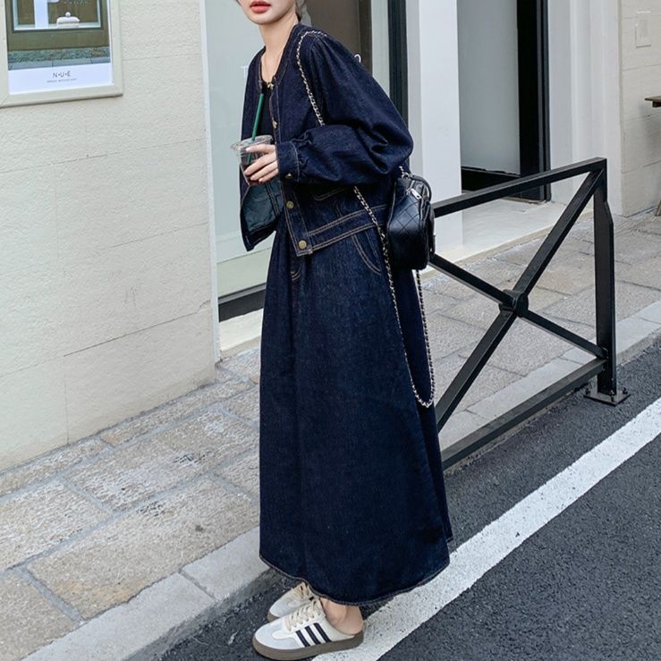 デニムセットアップ カジュアル優美ロングスカートセット