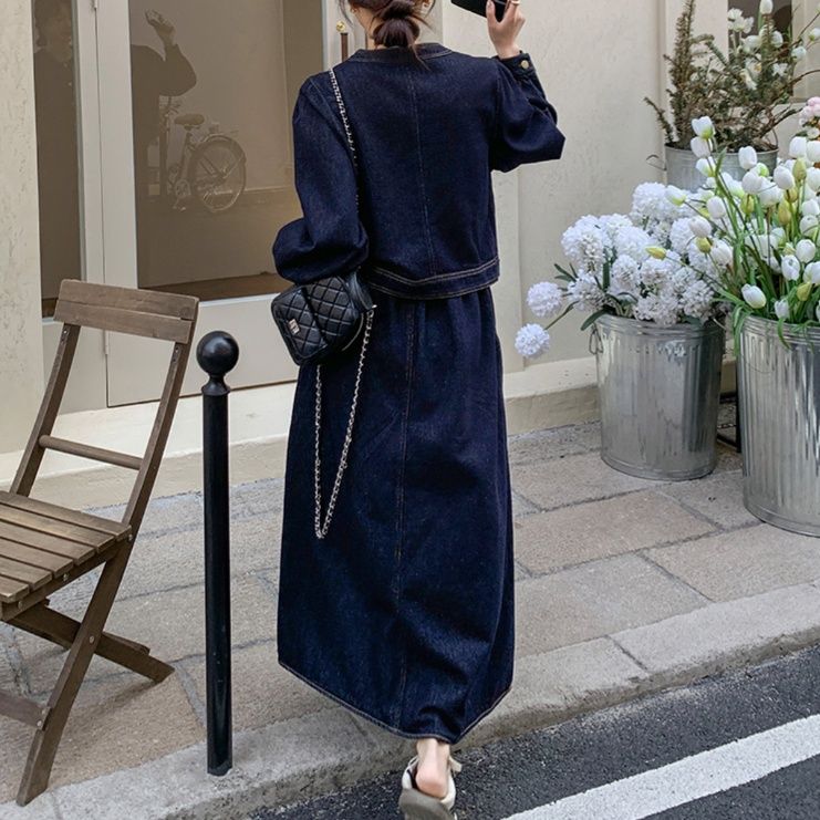 デニムセットアップ カジュアル優美ロングスカートセット