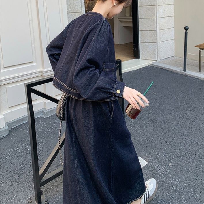 デニムセットアップ カジュアル優美ロングスカートセット