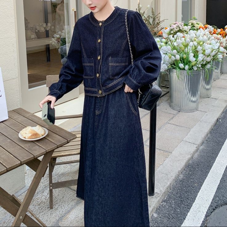 デニムセットアップ カジュアル優美ロングスカートセット