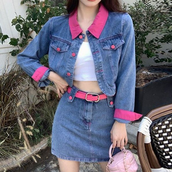 デニムセットアップ 彩襟デニムミニセットアップ