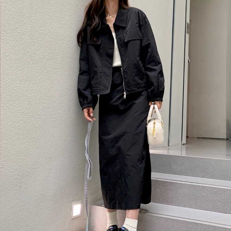 デニムセットアップ ゆったりロングスカートセットアップ