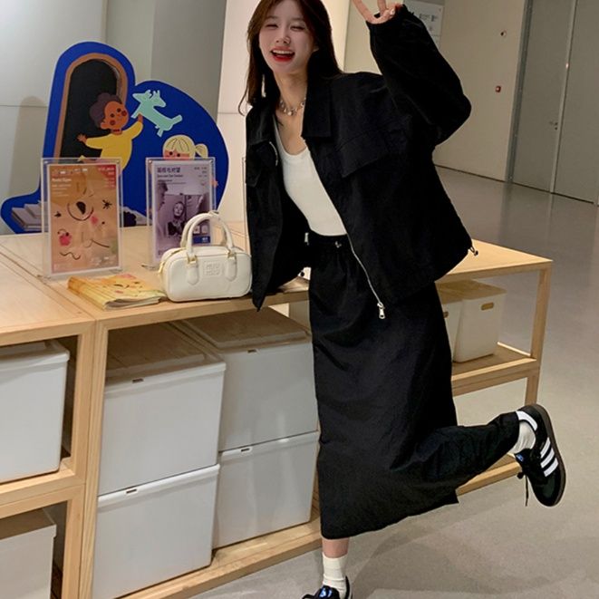 デニムセットアップ ゆったりロングスカートセットアップ