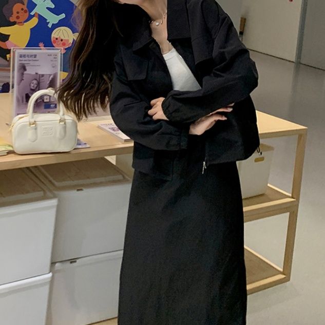 デニムセットアップ ゆったりロングスカートセットアップ