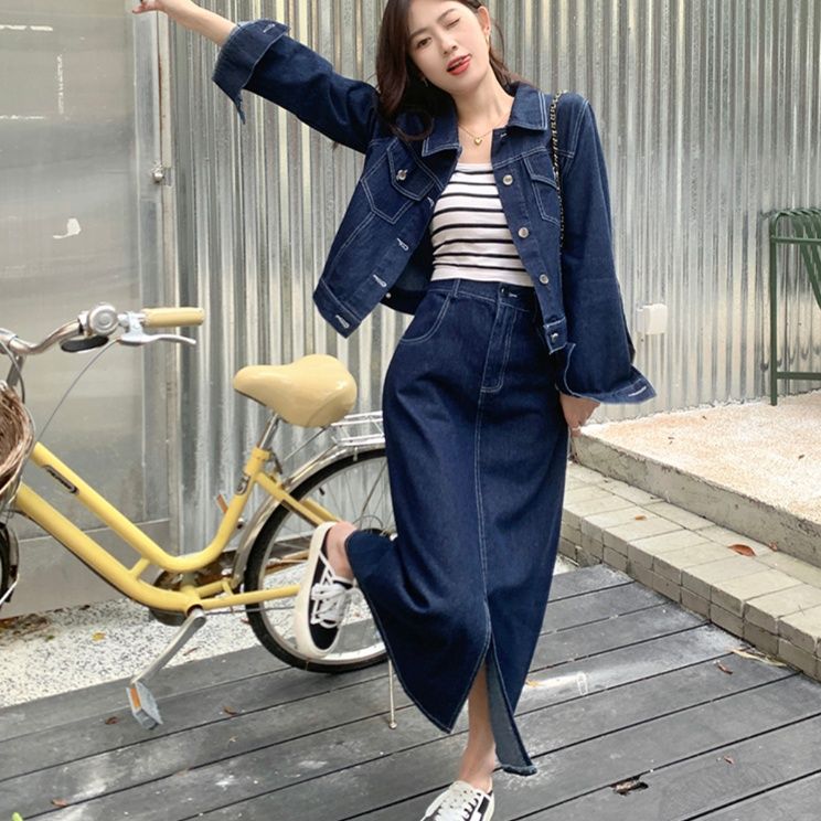デニムセットアップ クラシカルジャケットロングスカート