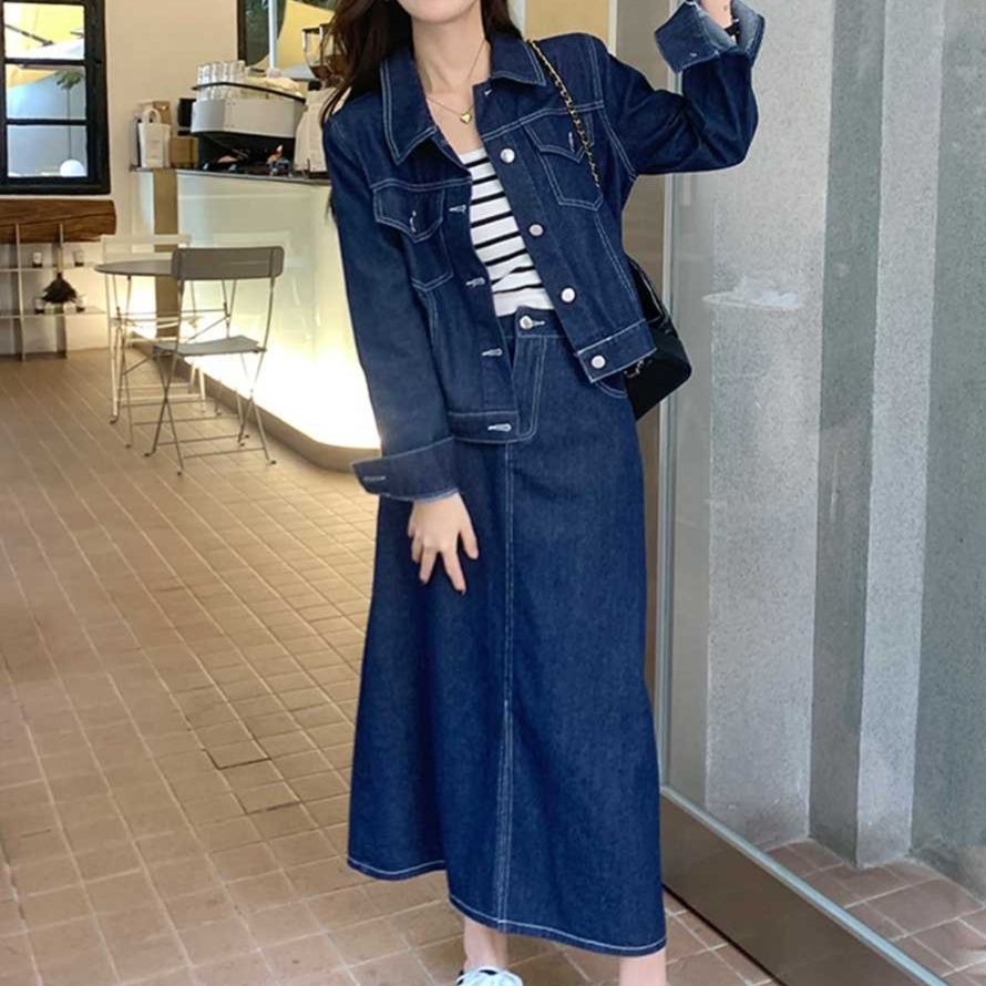 デニムセットアップ クラシカルジャケットロングスカート