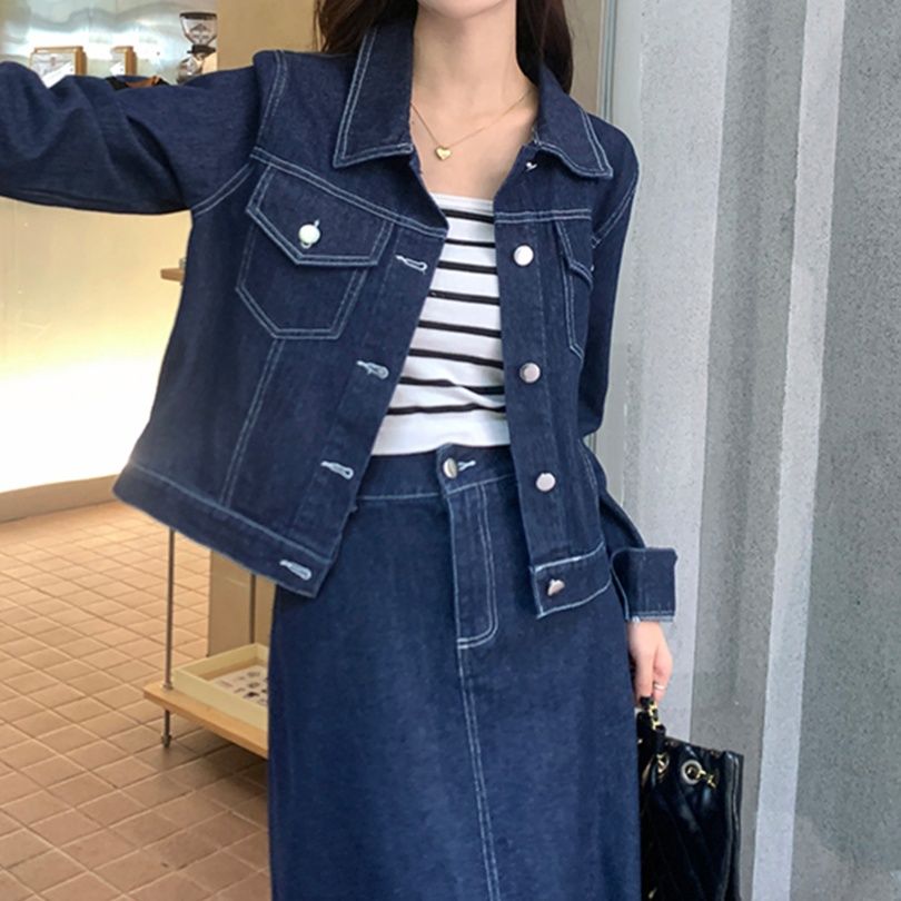 デニムセットアップ クラシカルジャケットロングスカート