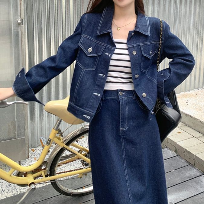 デニムセットアップ クラシカルジャケットロングスカート