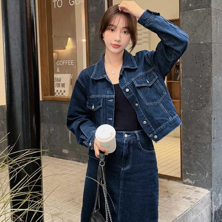 デニムセットアップ こなれ感ジャケット×ロングスカート
