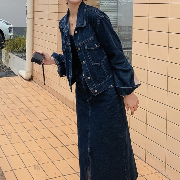 デニムセットアップ こなれ感ジャケット×ロングスカート
