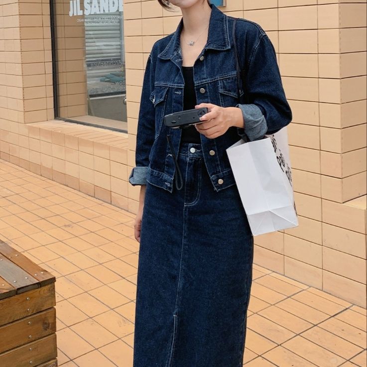 デニムセットアップ こなれ感ジャケット×ロングスカート