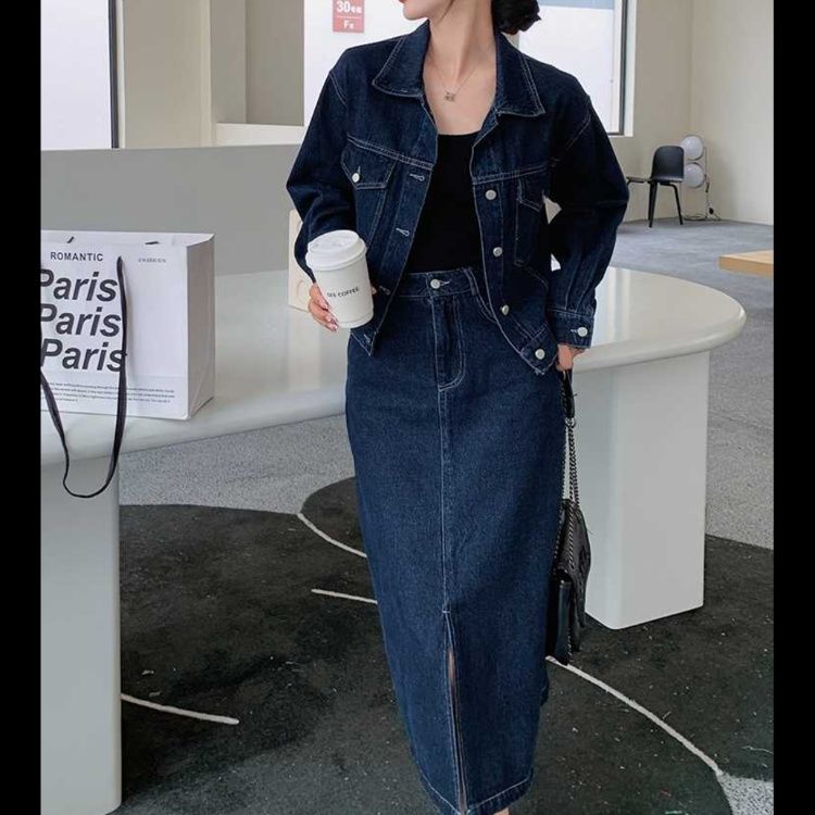 デニムセットアップ こなれ感ジャケット×ロングスカート