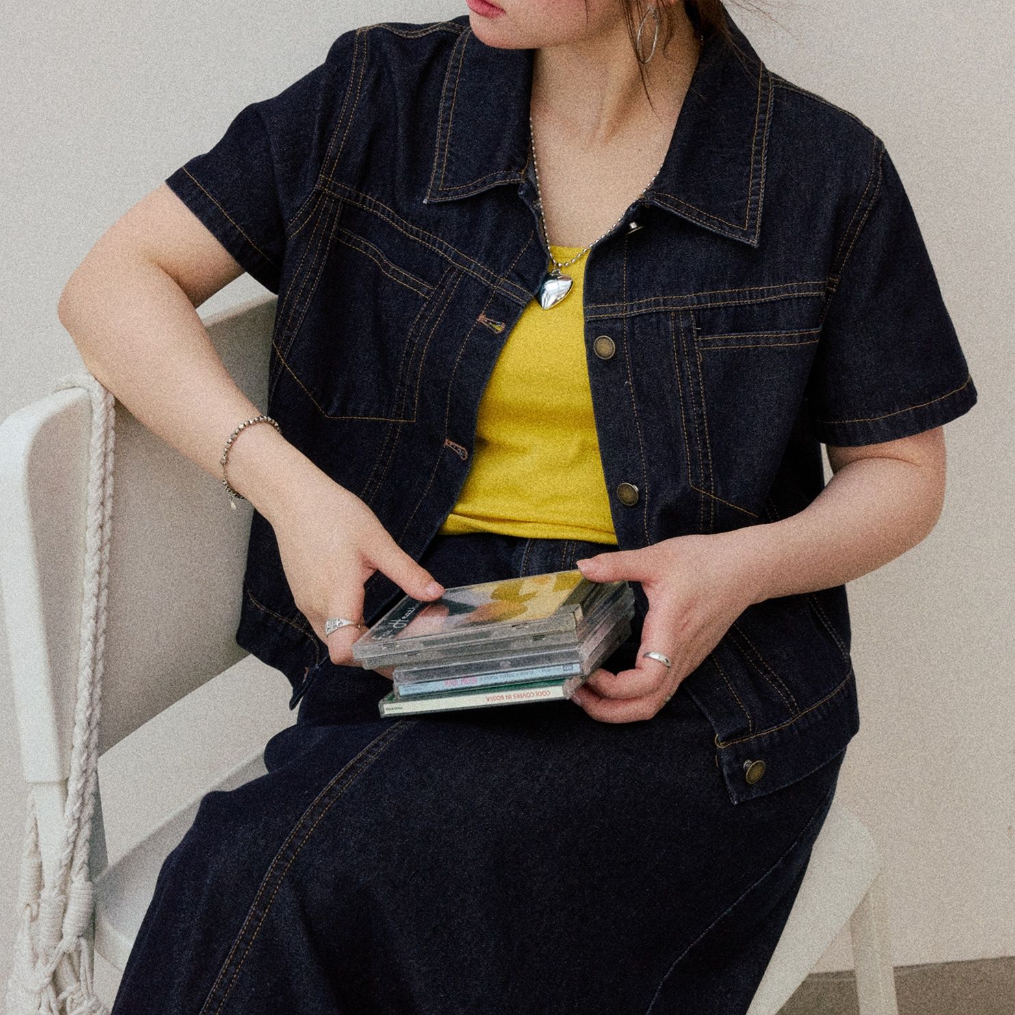 デニムセットアップ 半袖ジャケット×ロングスカート