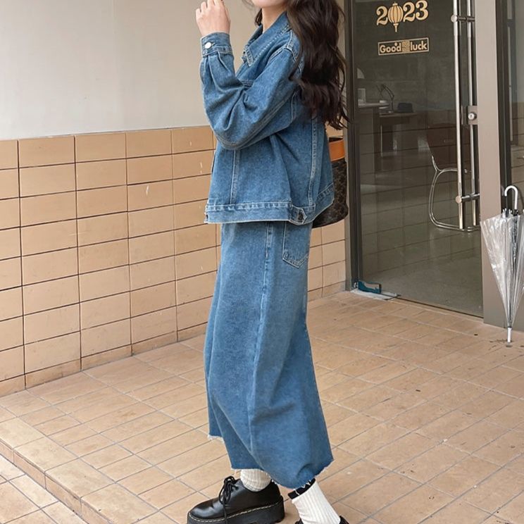 デニムセットアップ カジュアルロングスカートセット