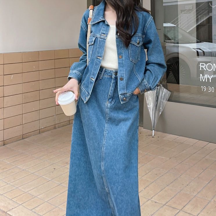 デニムセットアップ カジュアルロングスカートセット