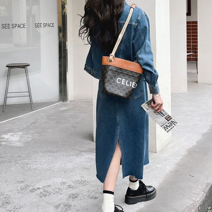 デニムセットアップ カジュアルロングスカートセット