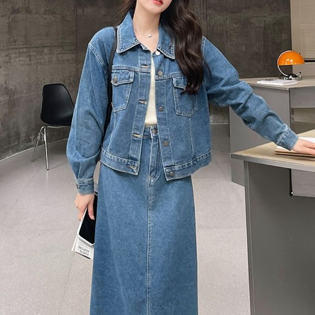 デニムセットアップ カジュアルロングスカートセット