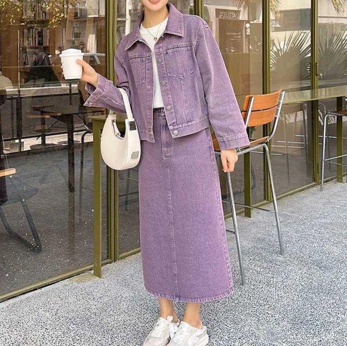 デニムセットアップ こなれ感漂うジャケットスカート上下