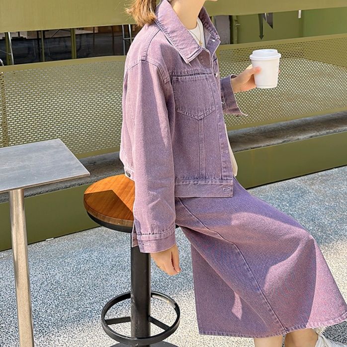 デニムセットアップ こなれ感漂うジャケットスカート上下