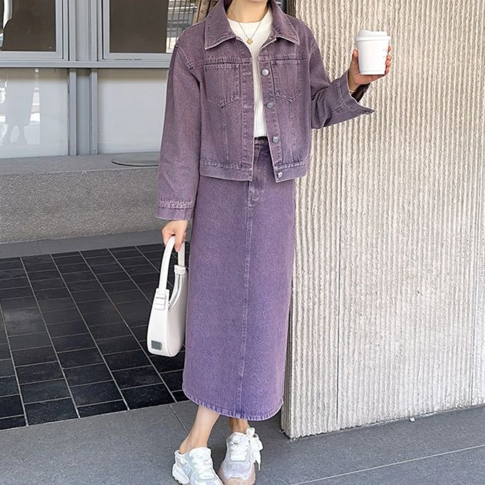 デニムセットアップ こなれ感漂うジャケットスカート上下