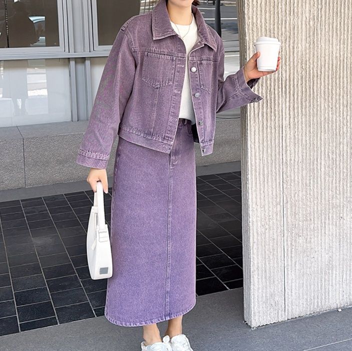 デニムセットアップ こなれ感漂うジャケットスカート上下