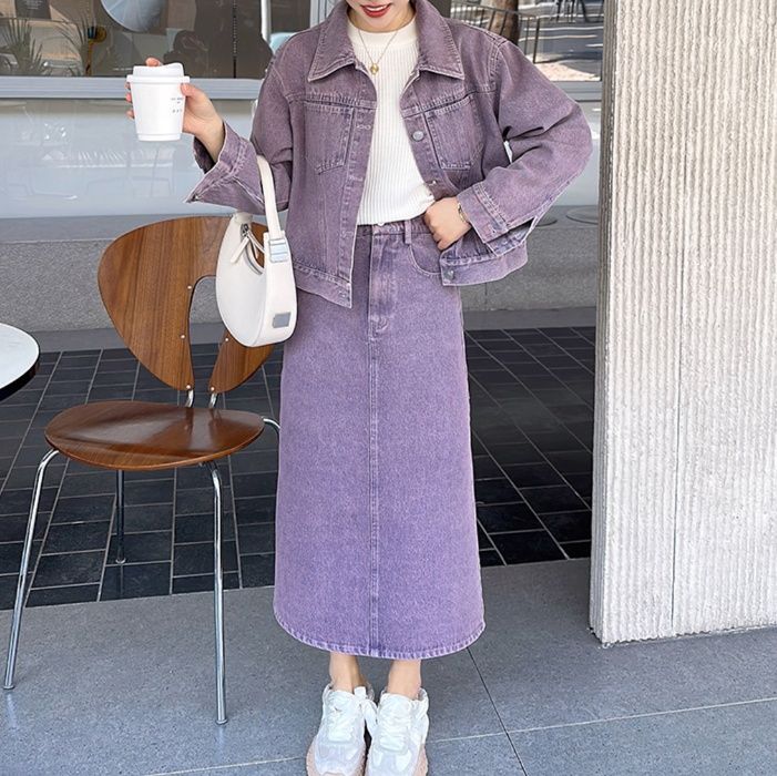 デニムセットアップ こなれ感漂うジャケットスカート上下